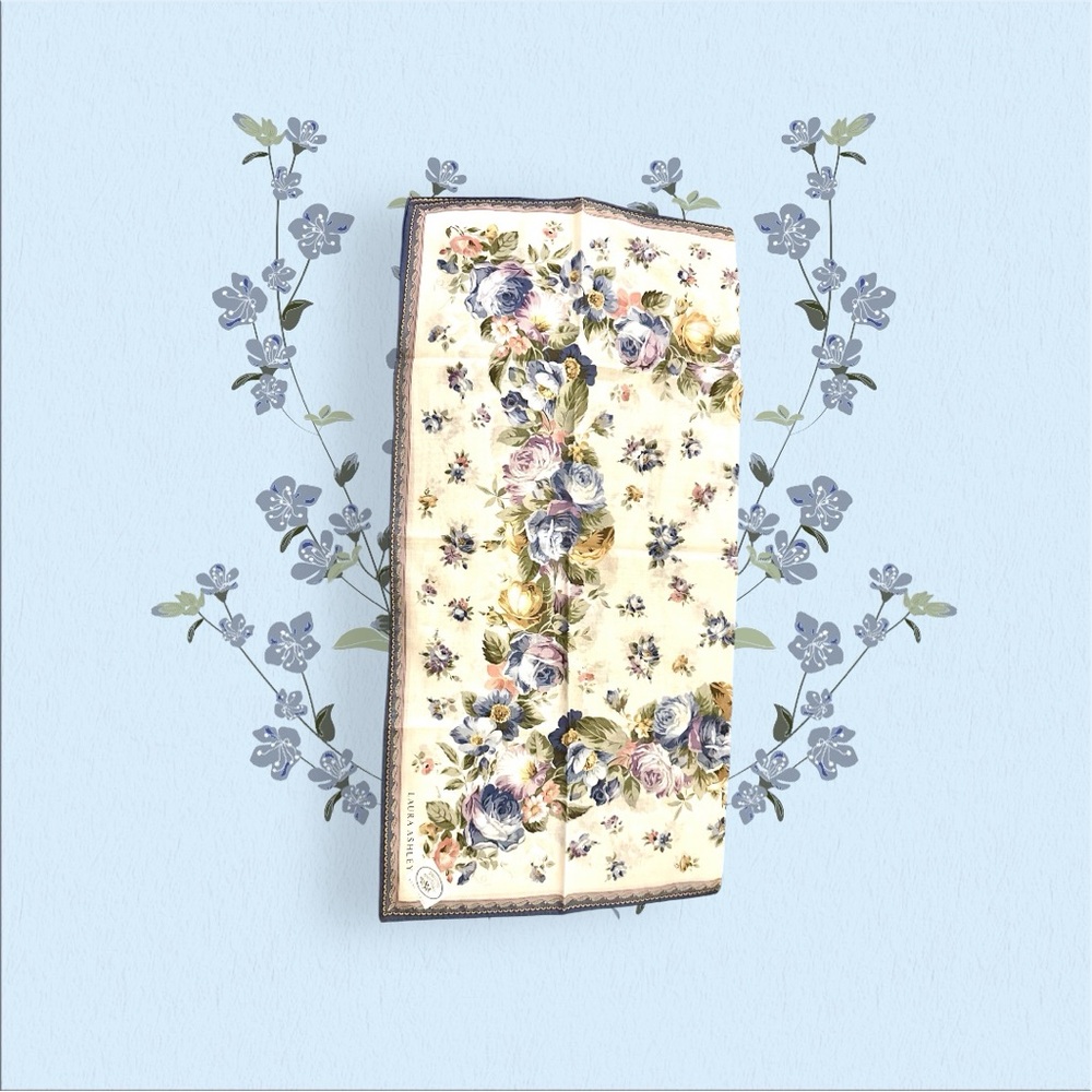 Laura Ashley Floral Handkerchief - New Blue and Multicolor Bandana Square - Picture 3 of 10